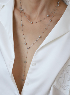 满天星小众Y字珍珠项链真多麻