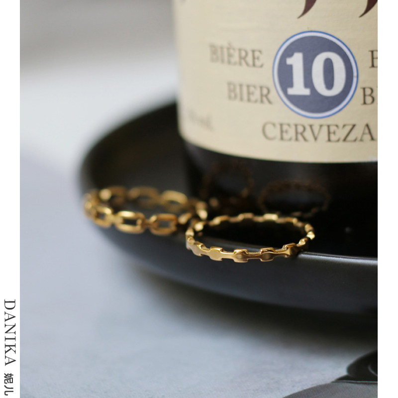 DANIKA 锁链镂空几何方形链条细戒指女款套戒欧美风小众镀金保色