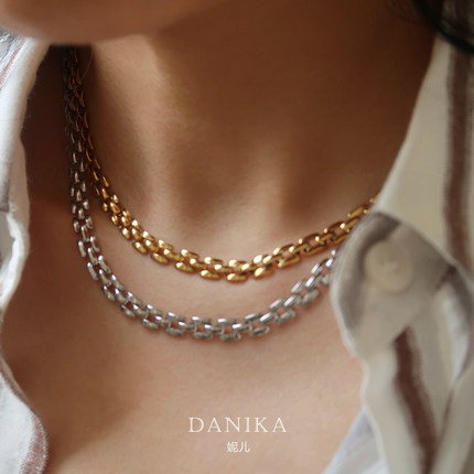 DANIKA 欧美时尚复古编织表带锁骨链 INS简约通勤项链 18K包金
