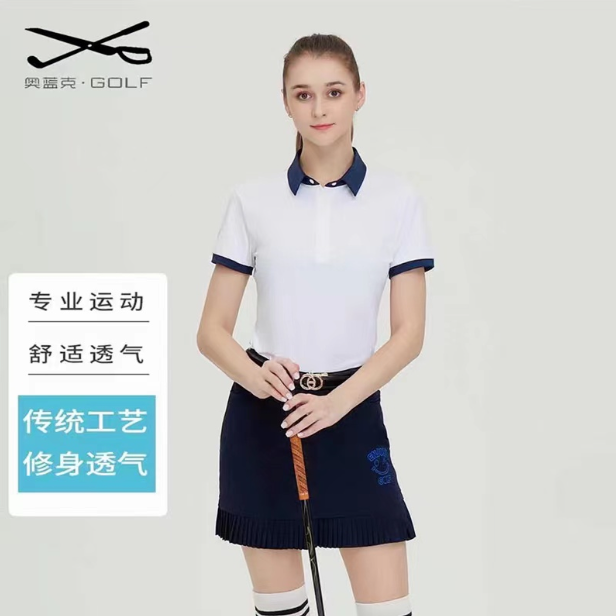 高尔夫衣服女网红韩版高尔夫球服装夏季短袖T恤撞色速干短裙套装