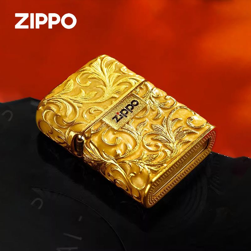 zippo打火机收藏正品重甲浮雕夜光珐琅唐草男士商务礼物煤油防风