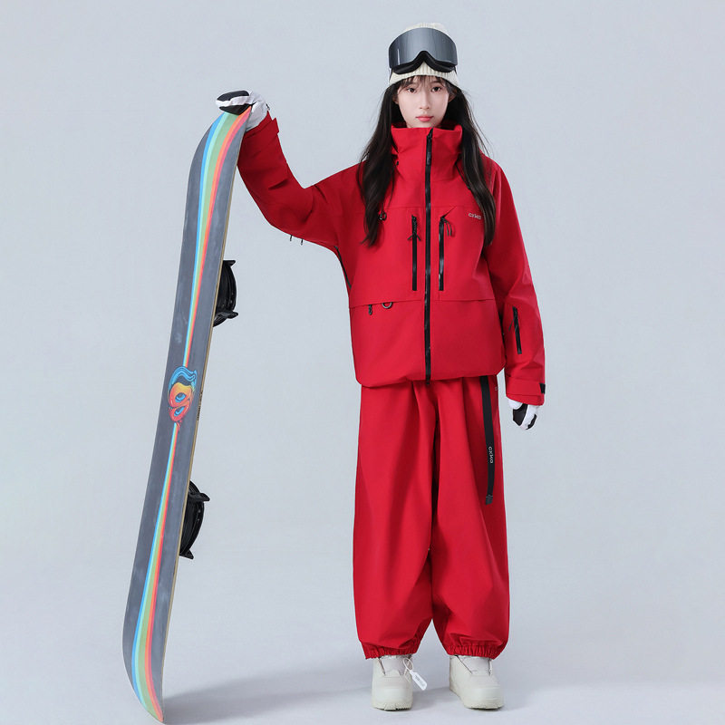 滑雪服套装女男款单板防水加厚全压胶专业雪服上衣裤子套装3L