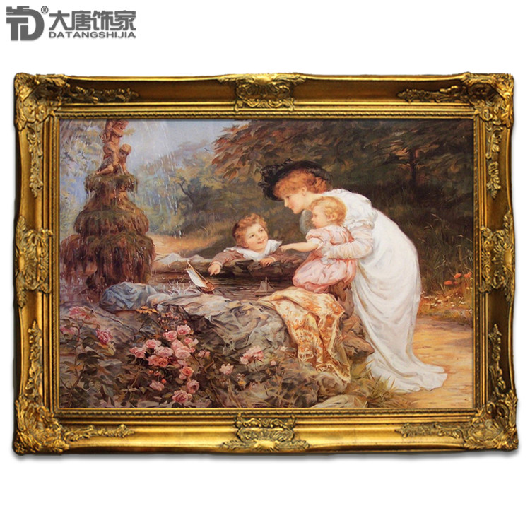 手绘欧式客厅油画 卧室装饰画 古典人物画 美式挂画 其乐融融a10