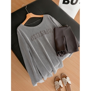 初秋辣妹慵懒风字母露肩长袖t恤+低腰短款裙裤西装裤时尚两件套装