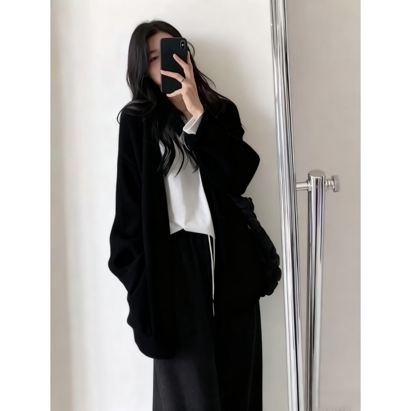 V领长袖针织衫女毛衣外套