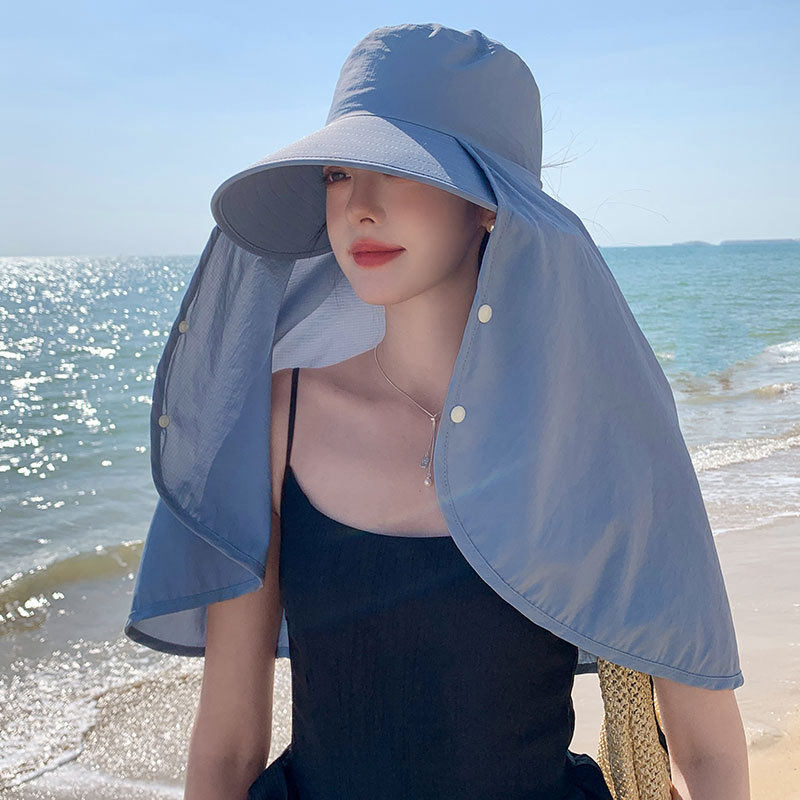 防晒帽子面罩护颈一体2026新款冰丝太阳帽大帽檐户外披肩遮阳帽女