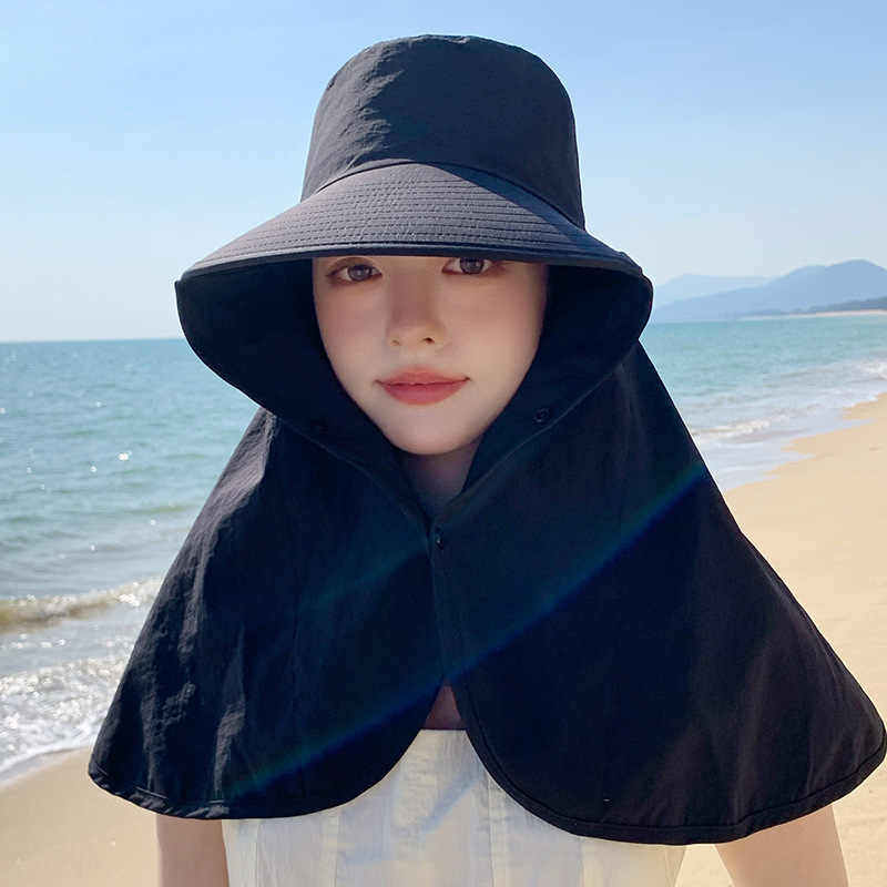 25披肩半身防晒遮阳帽子夏女一体太阳帽大帽檐防紫外线骑车帽