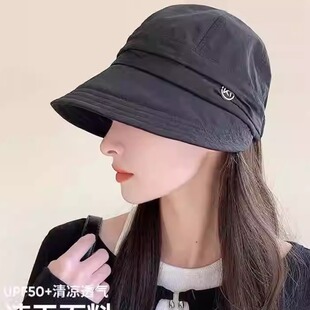 帽子女款2023新款遮阳防晒渔夫帽遮脸防紫外线太阳帽宽檐鸭舌帽