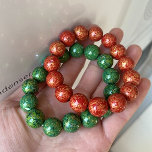 14mm镶螺钿大漆珠手串木质文玩手链手编绳项链饰品非遗漆器民族风