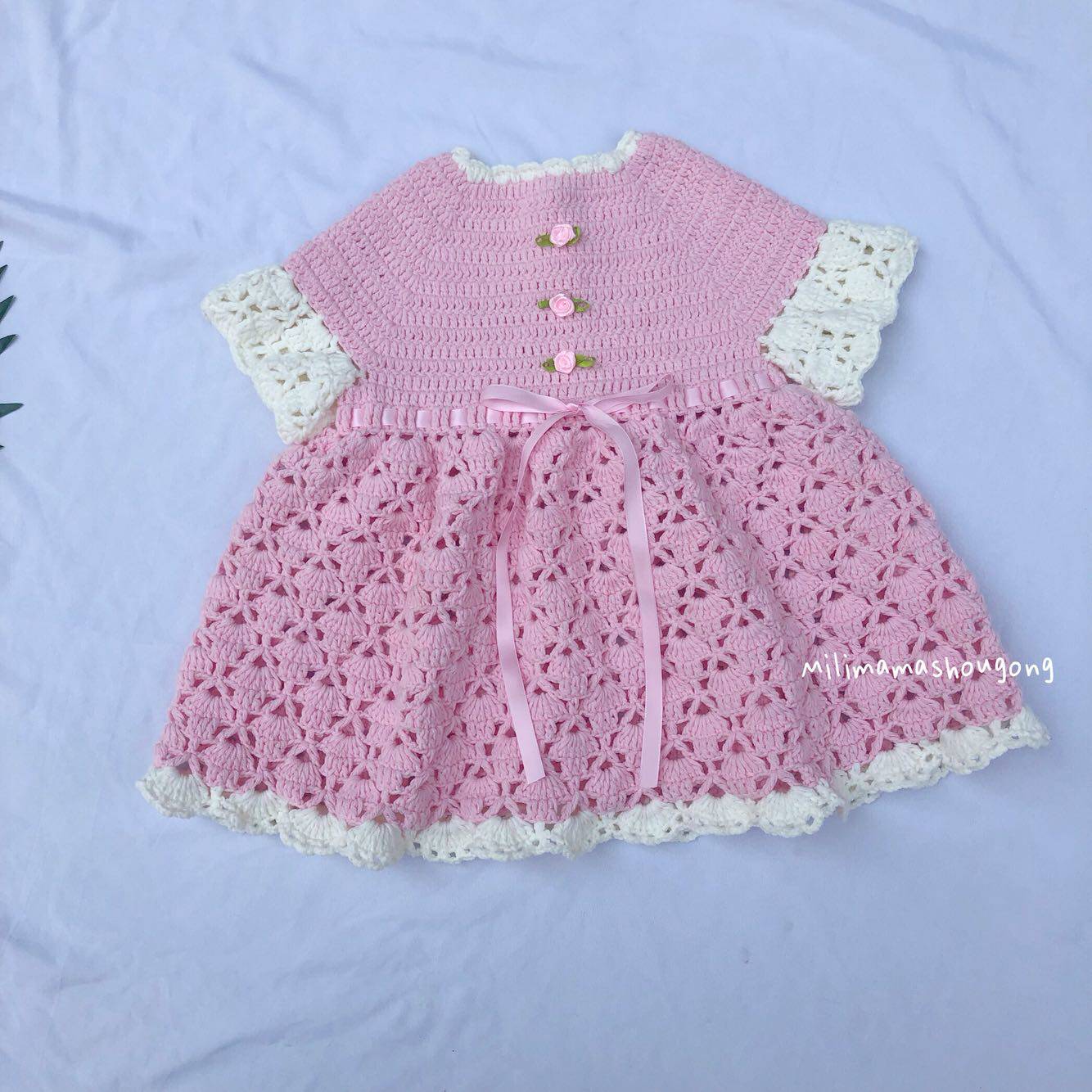 米粒麻麻手工 钩针宝宝衣服 公主裙 手工裙子 女孩裙子编织非成品