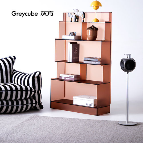 灰方亚克力置物架客厅落地展示架多层收纳一体靠墙小户型储物书架