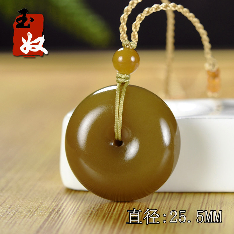 新疆且末金山矿天然黄太妃糖色糖玉/和田玉/平安扣/吊坠/16.14克图片