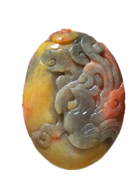 新疆克拉玛依天然金丝玉/辉煌红色地表籽料彩玉/鸡/冠上加冠/吊坠