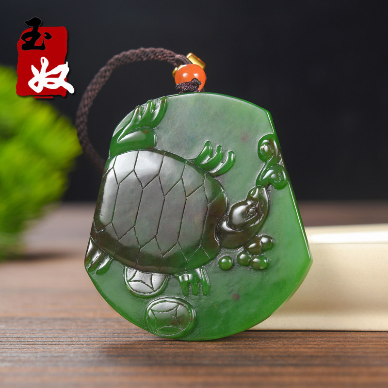 俄罗斯七号坑天然老坑料碧玉/黑皮菠菜阳绿/龙龟/平安无事牌/吊坠