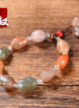 新疆沙尔湖葡萄干玛瑙/红绿橘粉紫色地表籽料/手串/手链/22.93克