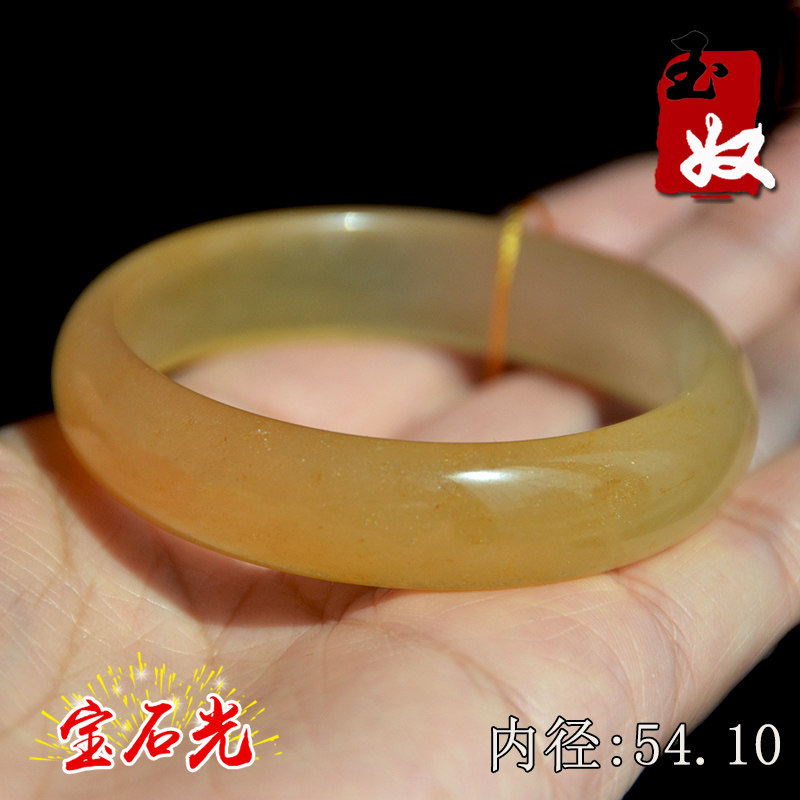 新疆阿勒泰天然金丝玉/柠檬鸡油黄色地表宝石光/含金沙/手镯子/54