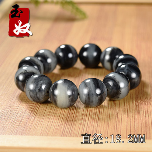 新疆玉龙喀什河天然黑白分明一线天籽料青花墨玉/18mm大圆珠手串