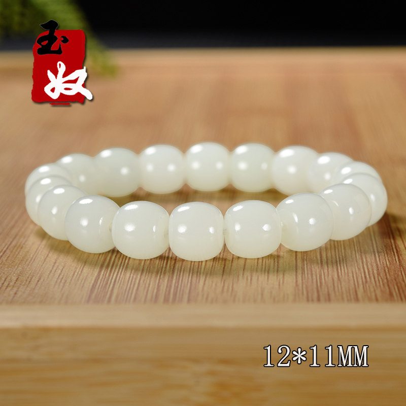 新疆且末县天泰矿和田玉/一级甜暖白羊脂白玉/12*11mm老型珠手串图片
