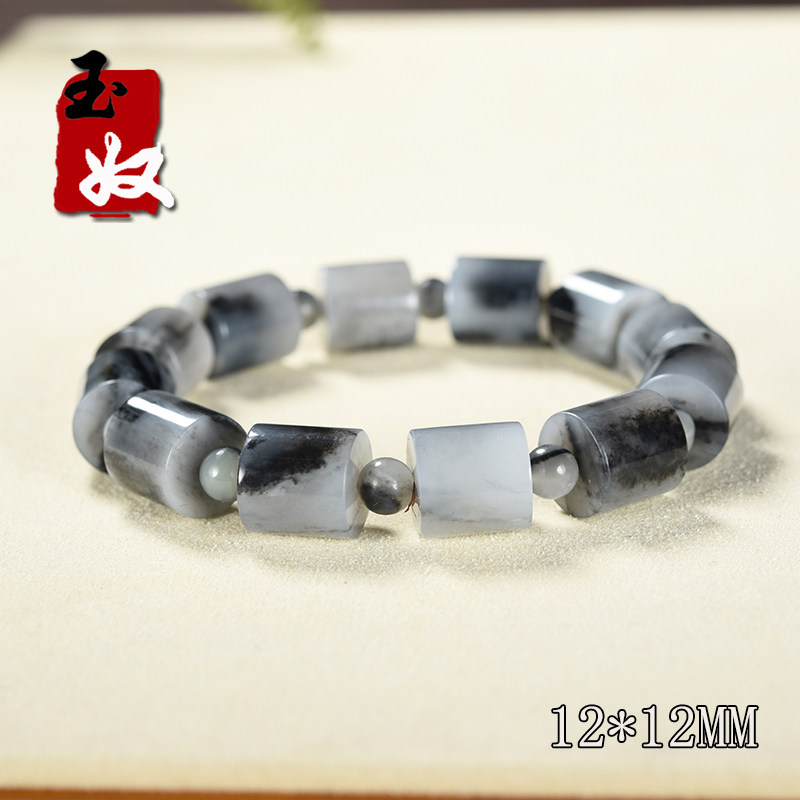 新疆玉龙喀什河黑白分明黑青花墨玉籽料/老型桶珠/手串/52.48克