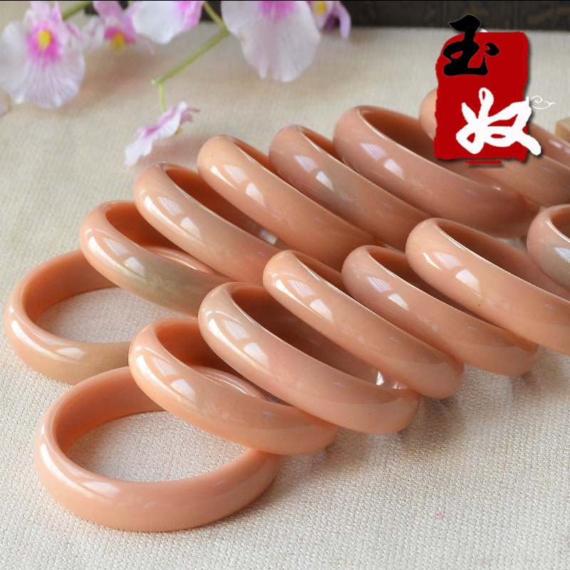 玉奴/新疆哈密天然芙蓉玉/粉色/粉青俏色/五彩雅丹戈壁玉/手镯子
