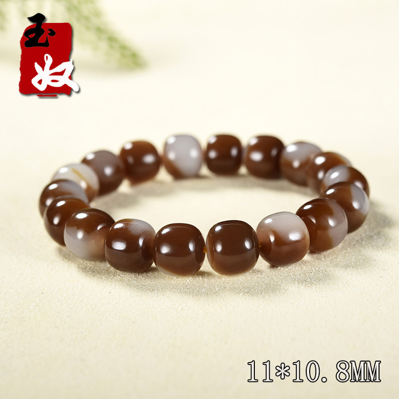 新疆且末县金山矿巧克力糖白和田玉/11*10.8mm老型珠手串/39.36克