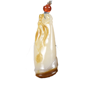 新疆且末县和田玉/红黄色双糖羊脂白玉/竹节/祝福/吊坠/15.47克