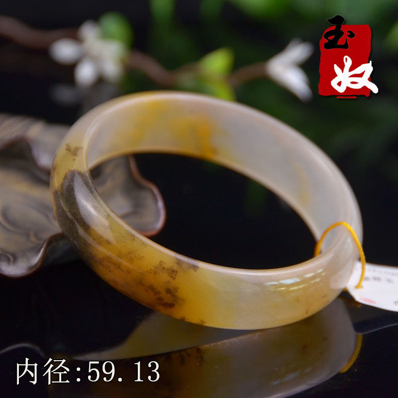 玉奴/新疆阿勒泰天然金丝玉手镯子/黄白转色宝石光/草花玉/59/60