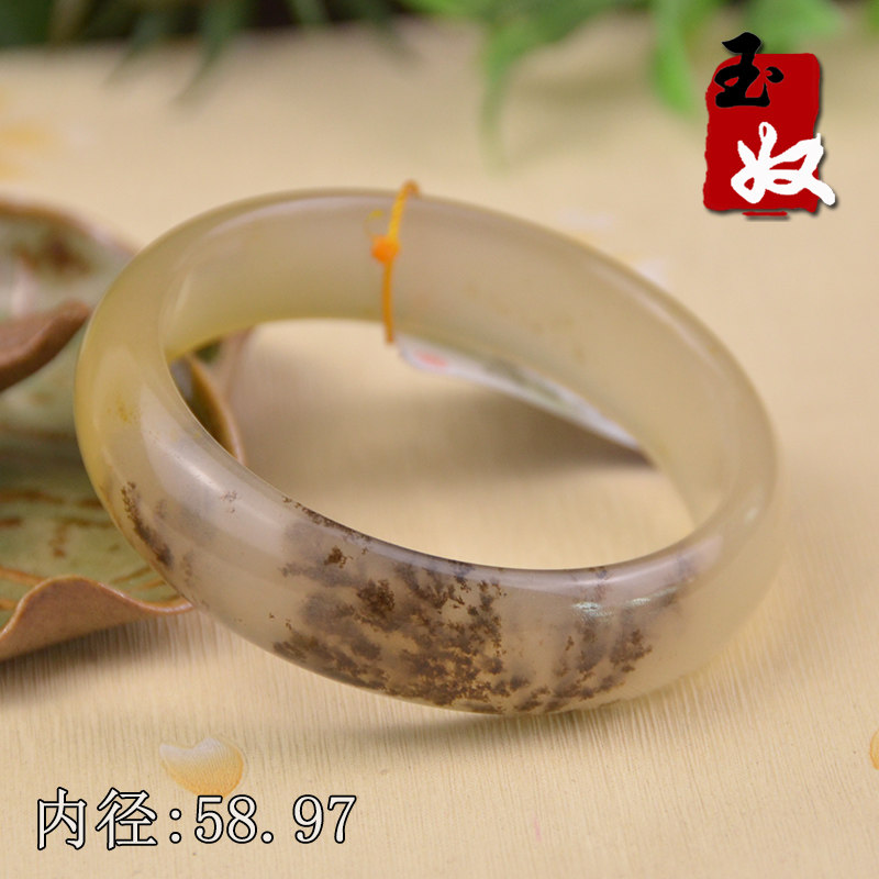 玉奴/新疆阿勒泰天然金丝玉手镯子/白色宝石光籽料/草花玉/60/61