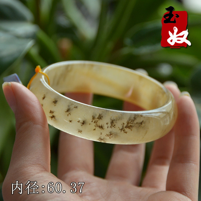 玉奴/新疆阿勒泰天然金丝玉手镯子/黄色宝石光籽料/草花玉/60/61