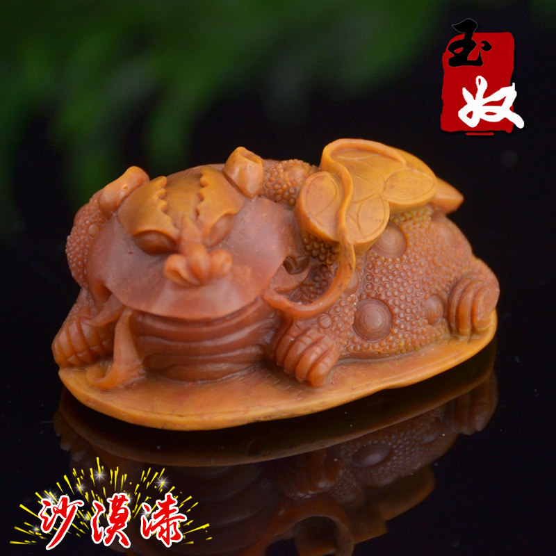 新疆阿勒泰天然金丝玉/红黄色沙漠漆/三足金蟾/茶宠/手把件小摆件