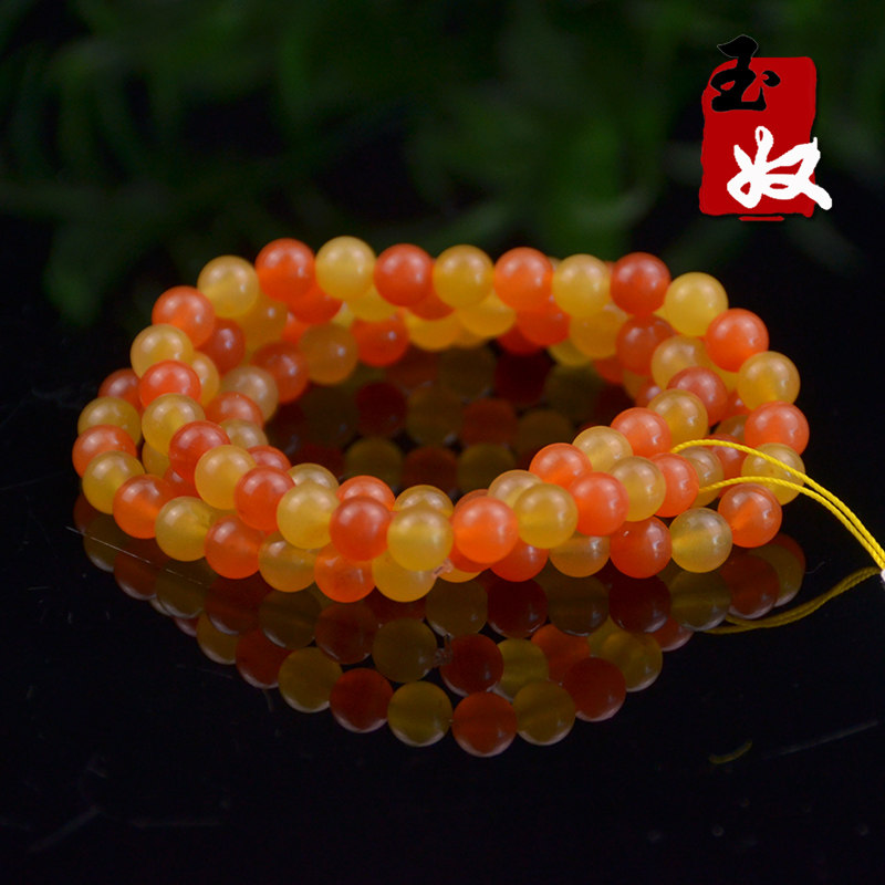 玉奴/新疆阿勒泰天然金丝玉项链/多圈手串/红黄色宝石光/108颗
