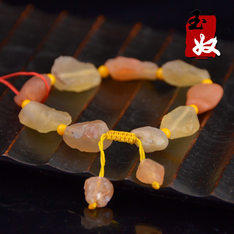 玉奴/新疆巴楚天然原石葡萄干玛瑙手链/手链红黄白色五彩手串