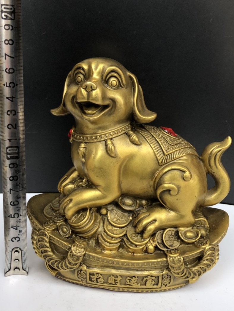 纯铜狗摆件聚宝盆犬坐地生财狗铜大狼狗办公室桌面装饰工艺礼品狗