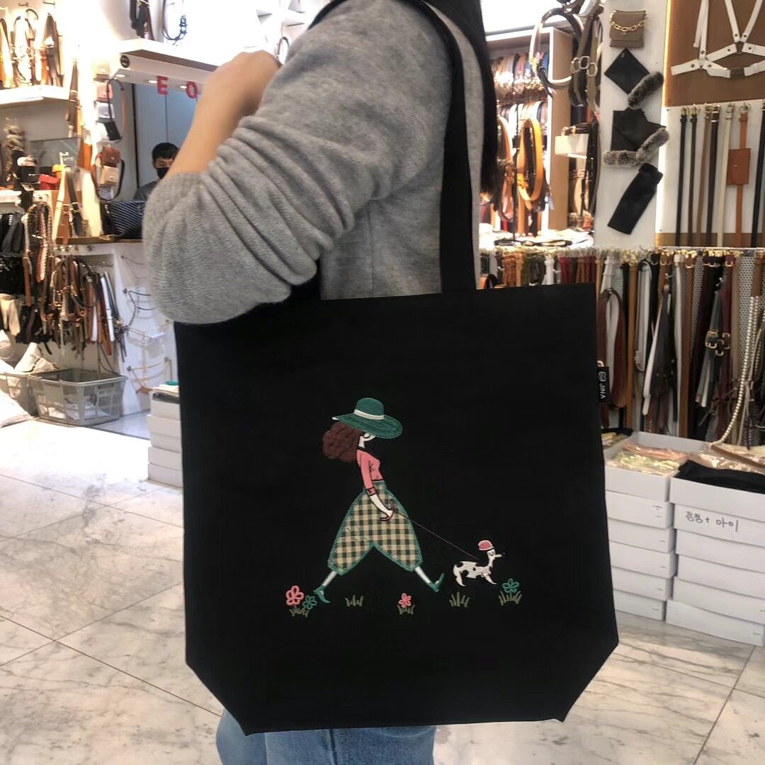 单肩款女包wing韩国东大门代购时尚可爱刺绣女孩图案手提