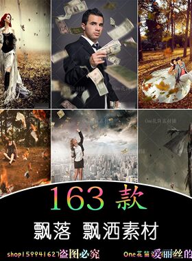 飞溅飘洒飘散落树叶钞票花瓣纸张PSD/PNG/JPG影楼后期PS合成素材