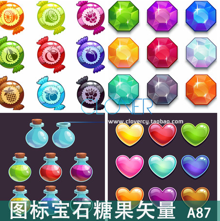 宝石糖果宠物游戏UI图标ICON Q版卡通消除手游图标 矢量设计素材