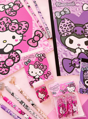 日本cute model库洛米Kitty豹纹蝴蝶结限定文件夹笔袋便签笔帽