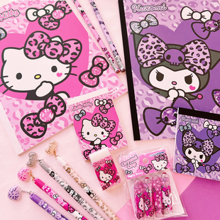 日本cute model库洛米Kitty豹纹蝴蝶结限定文件夹笔袋便签笔帽