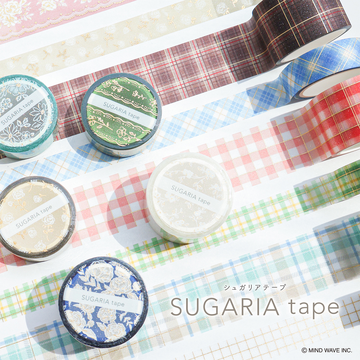 日本mindwave透明烫金25年限定款金箔格纹小花复古胶带