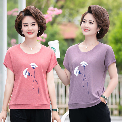 中老年女装短袖T恤套装妈妈装中年夏装宽松加大码两件套2021新款