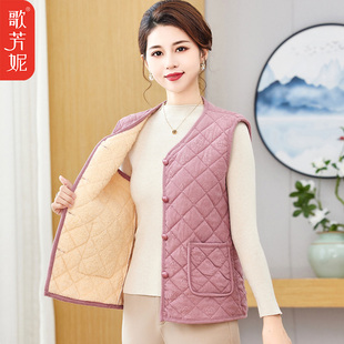 中年妈妈加绒加厚马甲保暖棉衣2025年冬季 背心坎肩棉服 中老年女装
