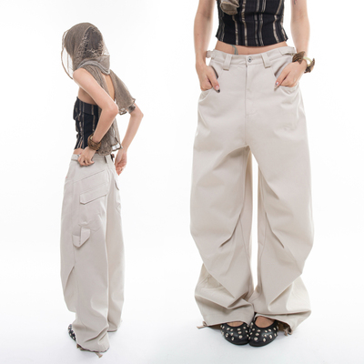 DIFFER ELEVEN高定级质感拖地裤男女可穿奶白色baggy伞兵裤