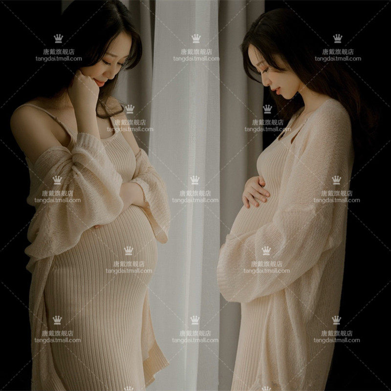 孕妇照片写真服装唯美卡其色开衫裙影楼主题写真服装大肚妈服饰