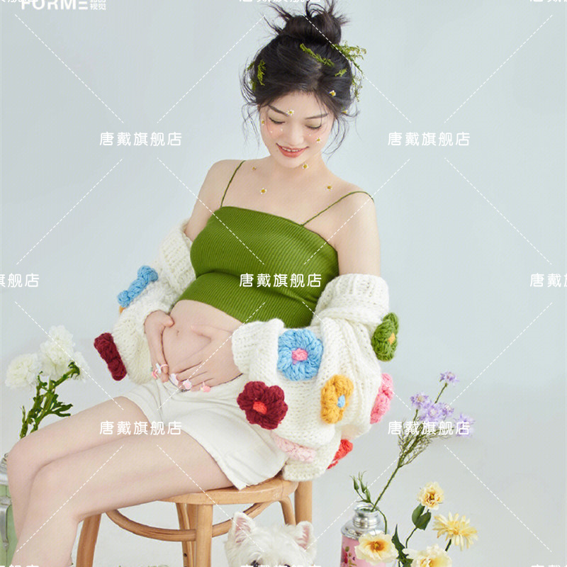 2023新款影楼孕妇主题服装日系准妈妈拍照清新时尚宽松针织套装女