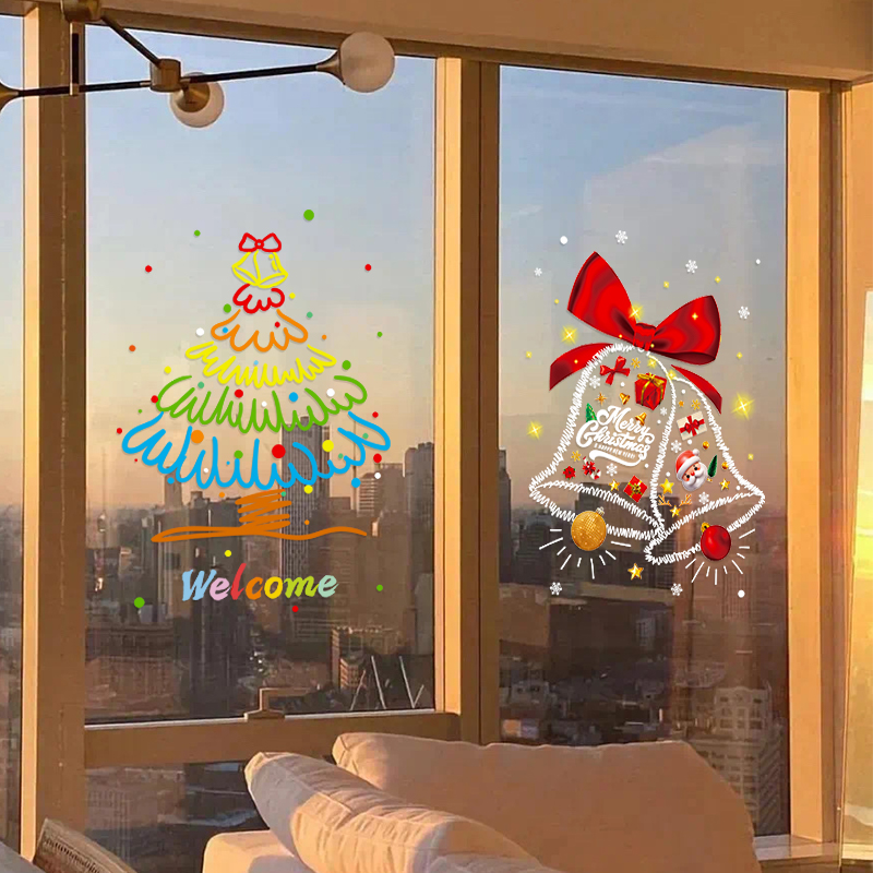 圣诞节装饰品圣诞老人树窗户橱窗贴玻璃门贴纸场景布置挂件静电贴