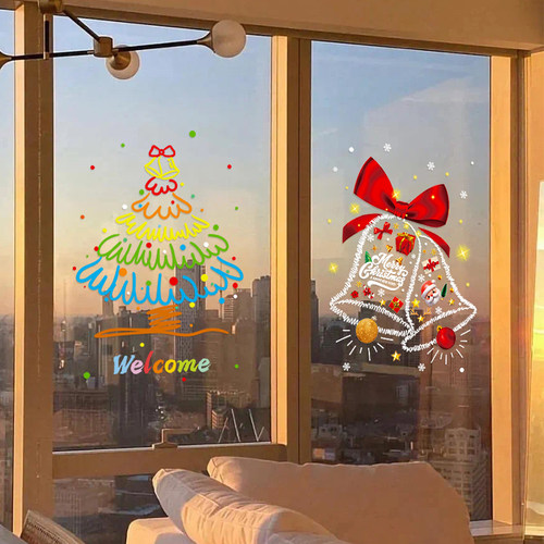 圣诞节装饰品圣诞老人树窗户橱窗贴玻璃门贴纸场景布置挂件静电贴