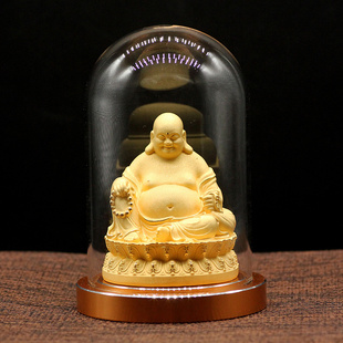 绒沙金高档汽车摆件弥勒佛笑佛佛像保平安汽车饰品桌面摆件礼盒装