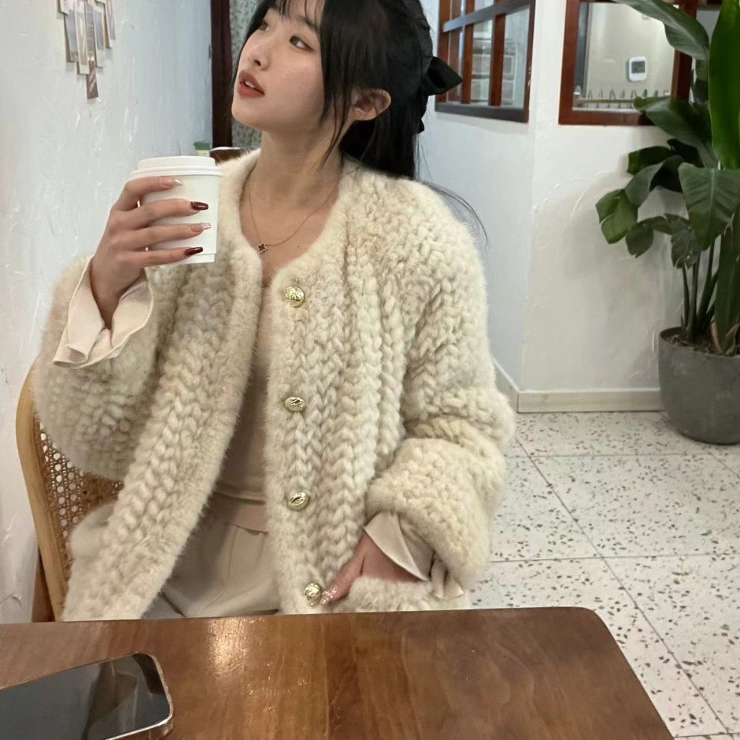 纯手工编织水貂毛时尚显瘦皮草外皮草