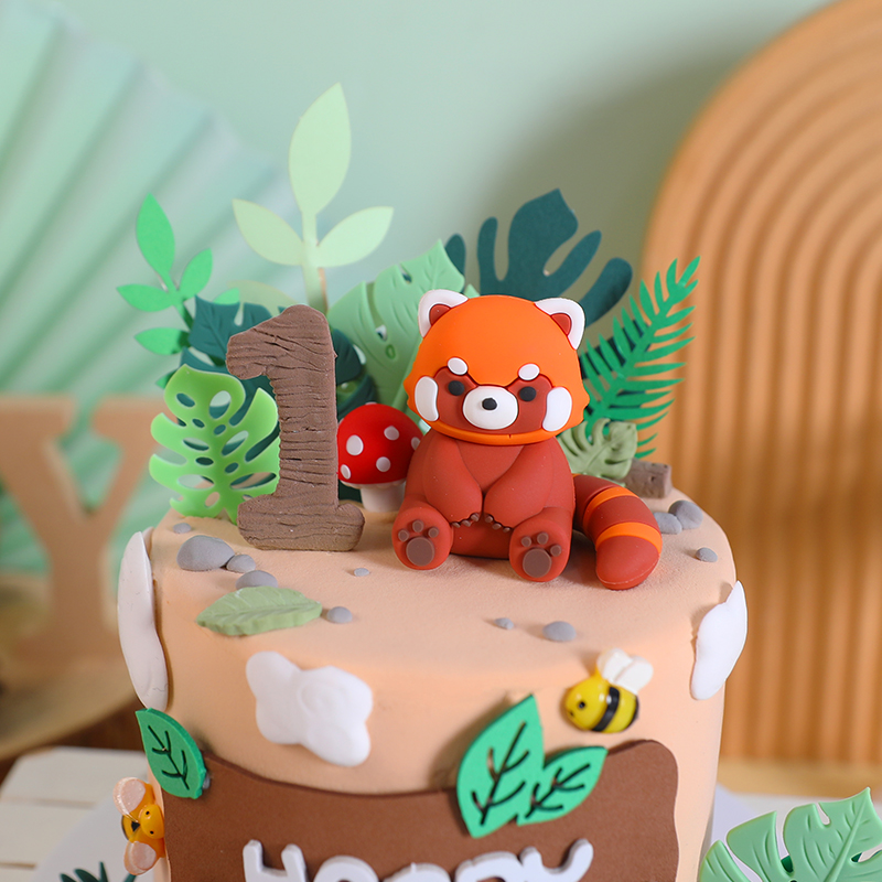 卡通小浣熊红熊猫蛋糕装饰摆件