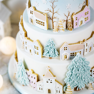 圣诞节圣诞街景糖霜姜饼造型模小房子翻糖巧克力硅胶模具教堂小屋